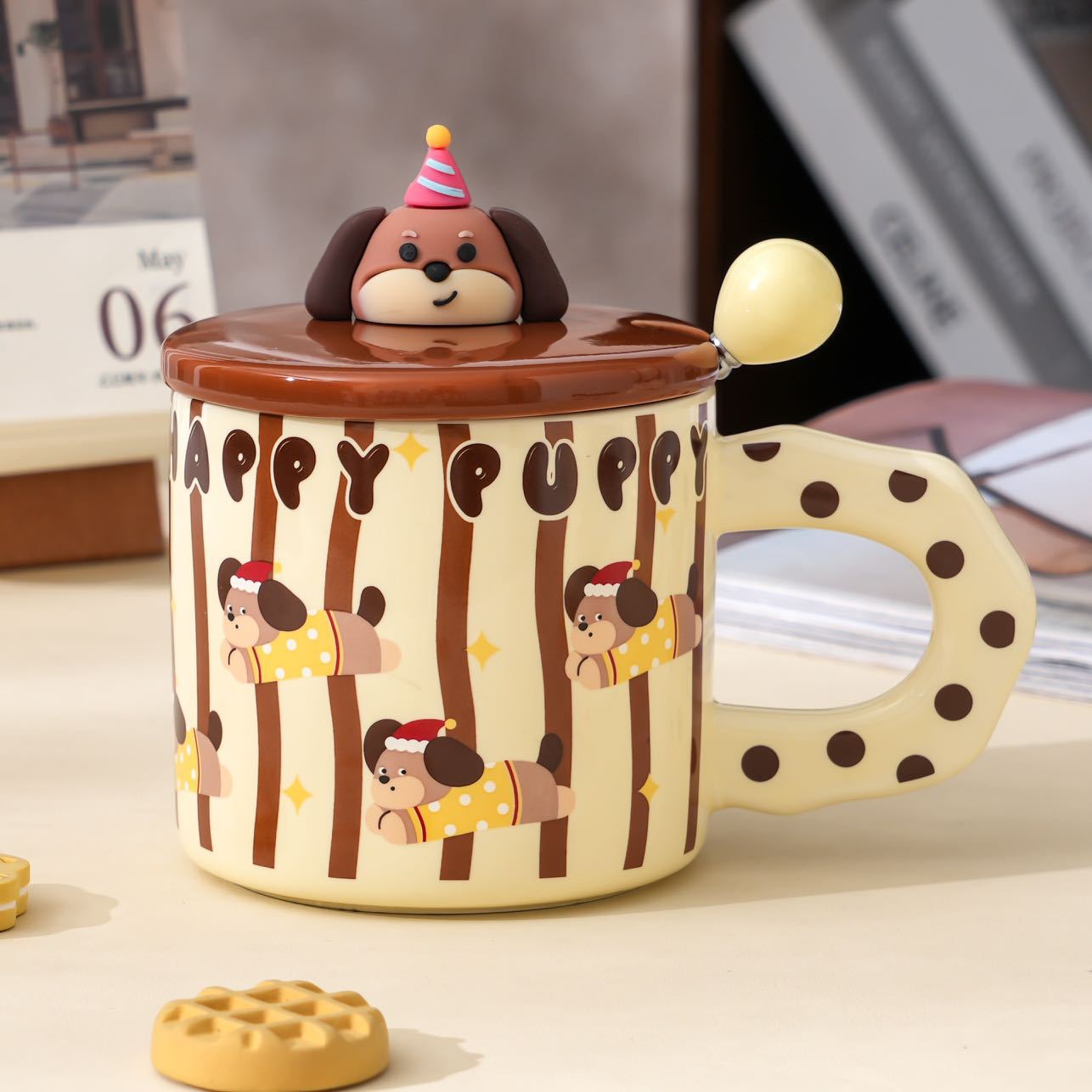 Puppy Pattern Mug with Lid and Handle