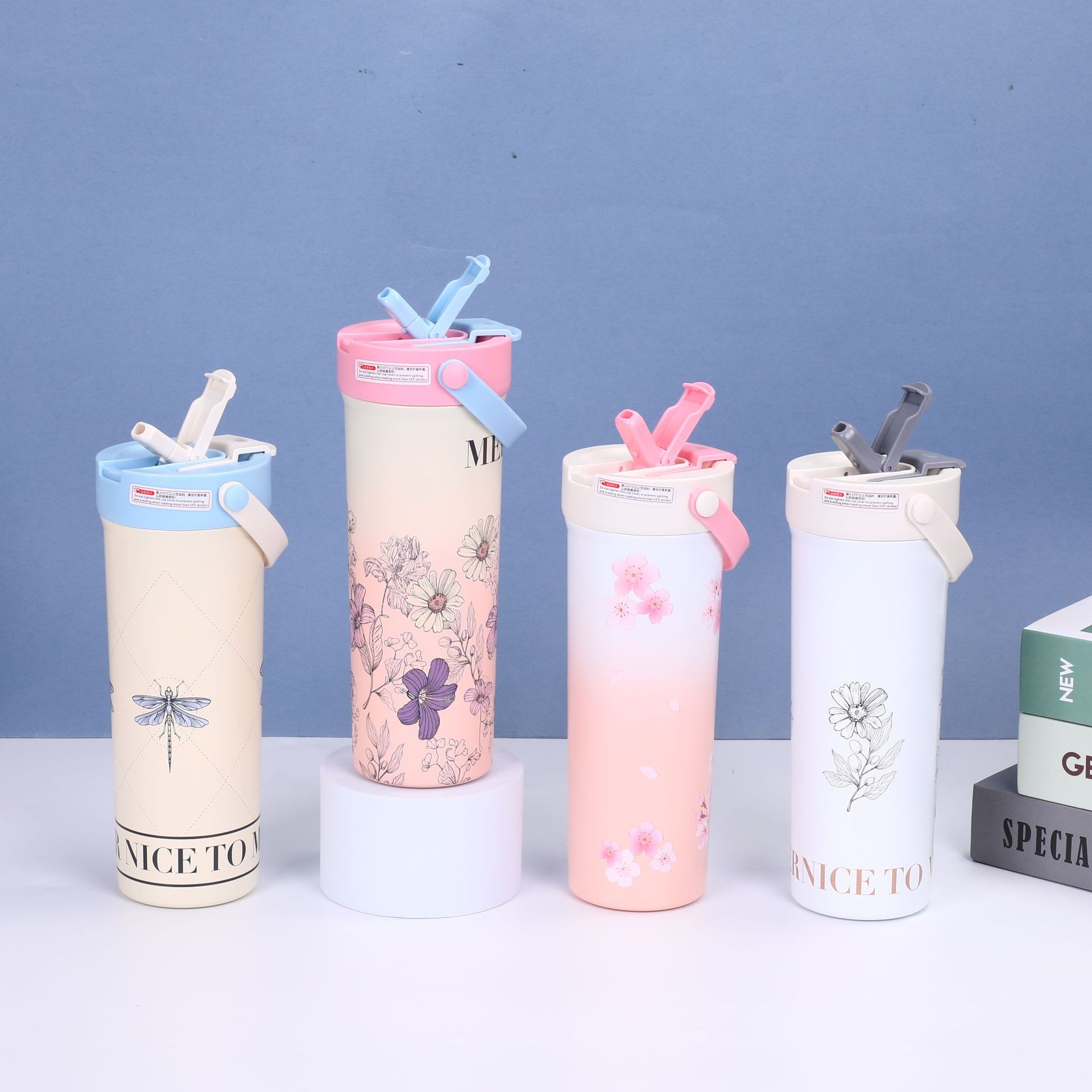 Cherry Blossom Pattern Tumbler with Handle