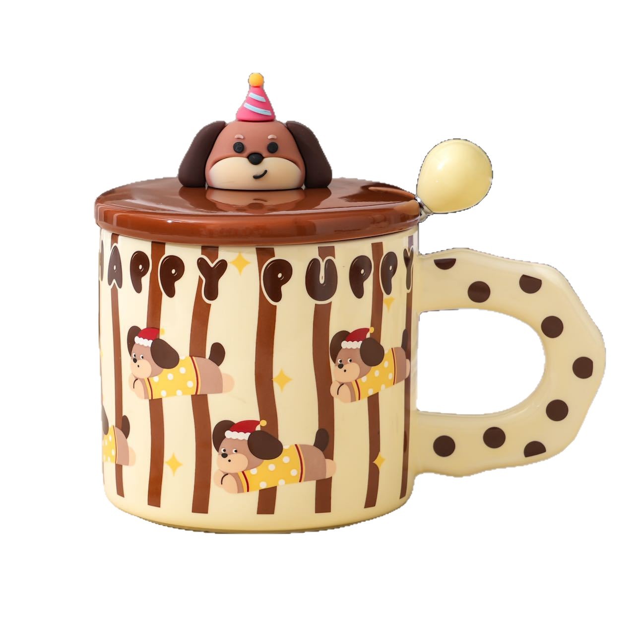 Puppy Pattern Mug with Lid and Handle