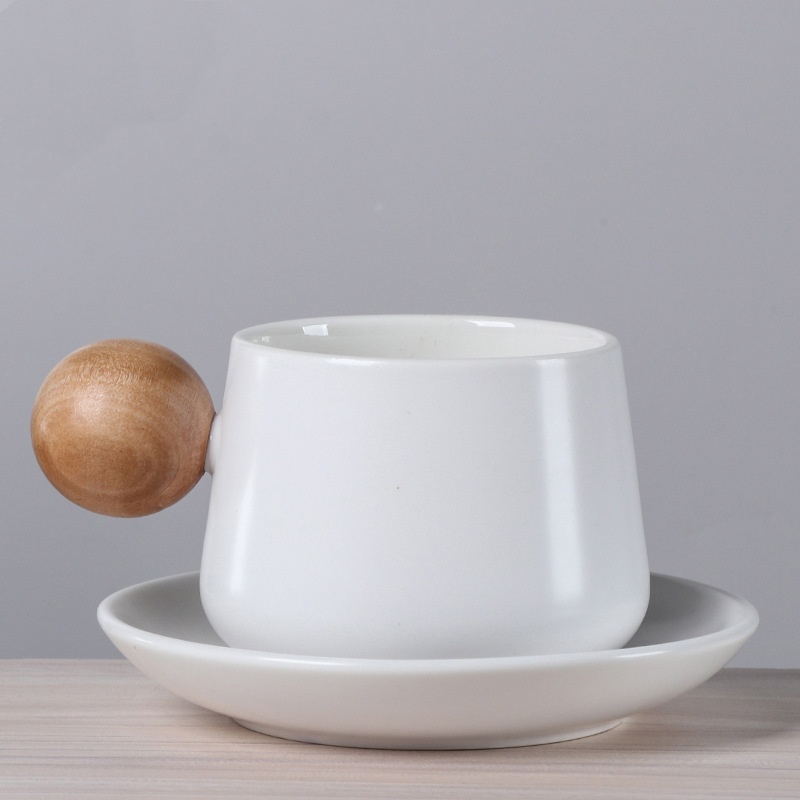 Ceramic Cup and Saucer with Wooden Handle