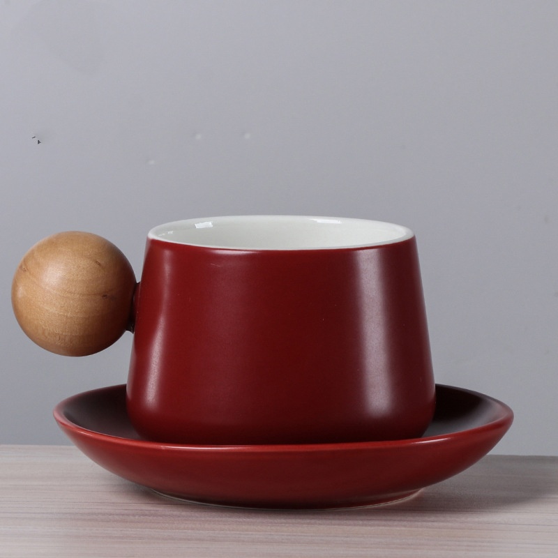 Ceramic Cup and Saucer with Wooden Handle