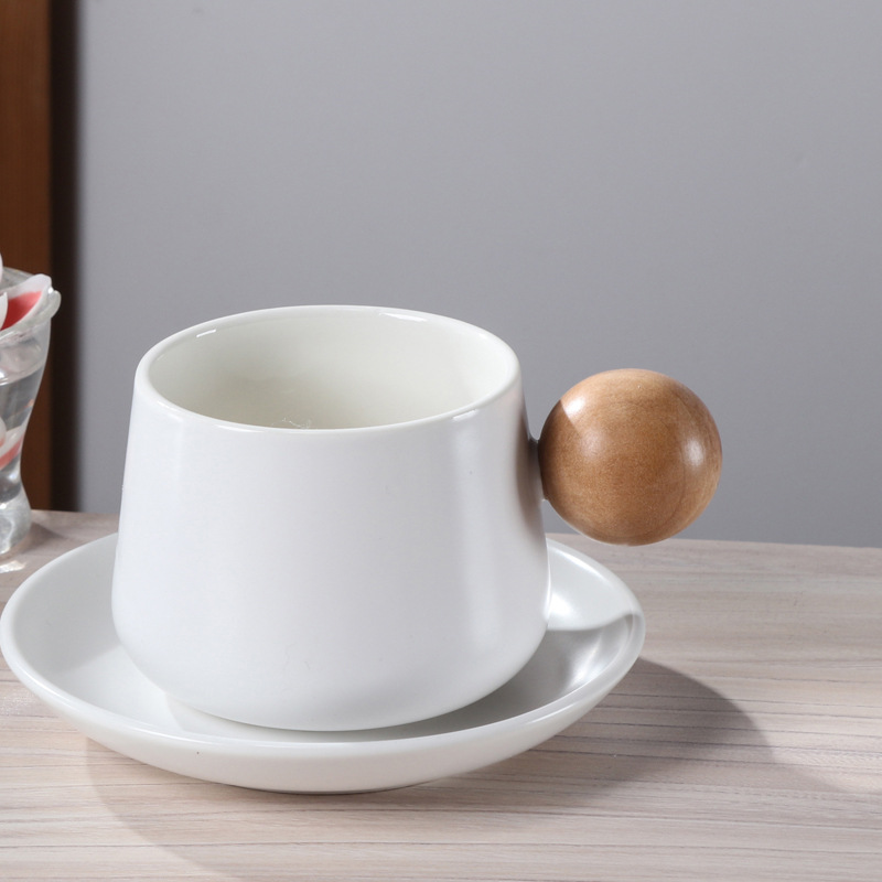 Ceramic Cup and Saucer with Wooden Handle