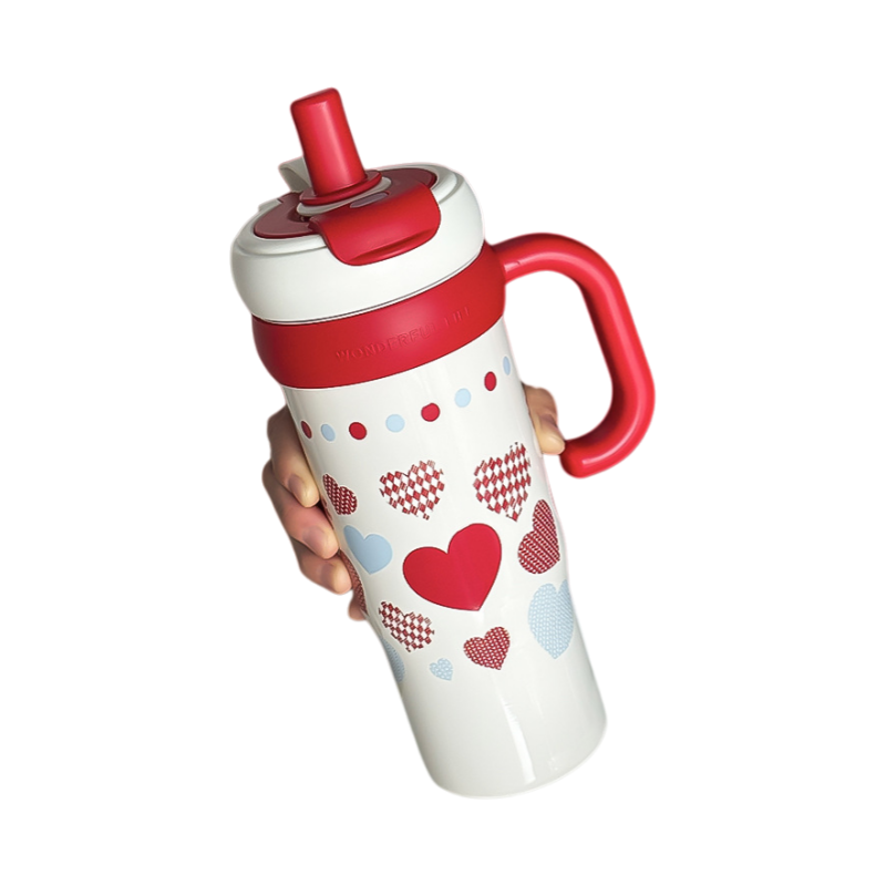 Heart Pattern Straw Water Bottle