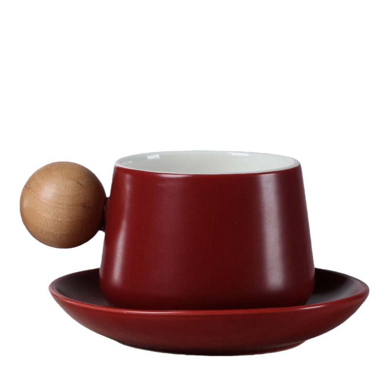 Ceramic Cup and Saucer with Wooden Handle