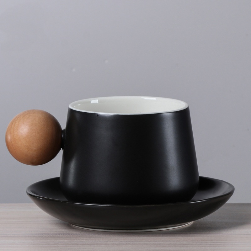 Ceramic Cup and Saucer with Wooden Handle