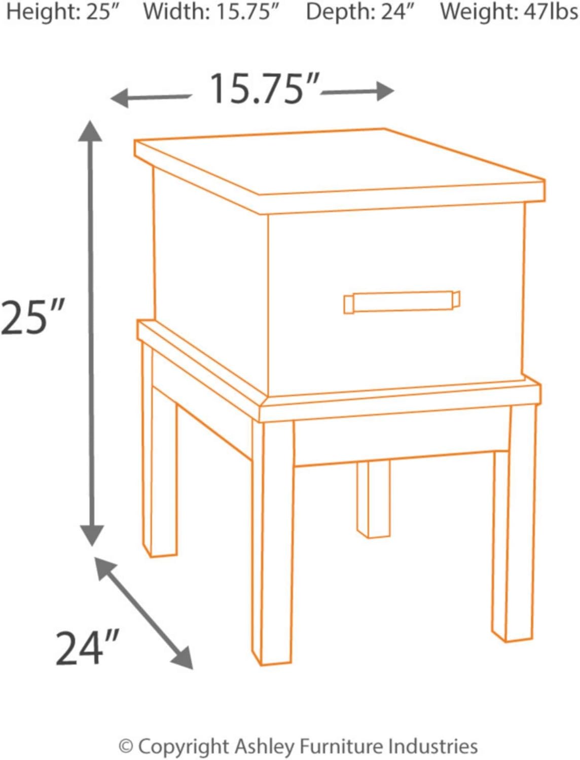 Signature Design by Ashley Stanah Rustic Chair Side End Table with 2 Outlets & 2 USB Charging Ports, Two-Tone Brown