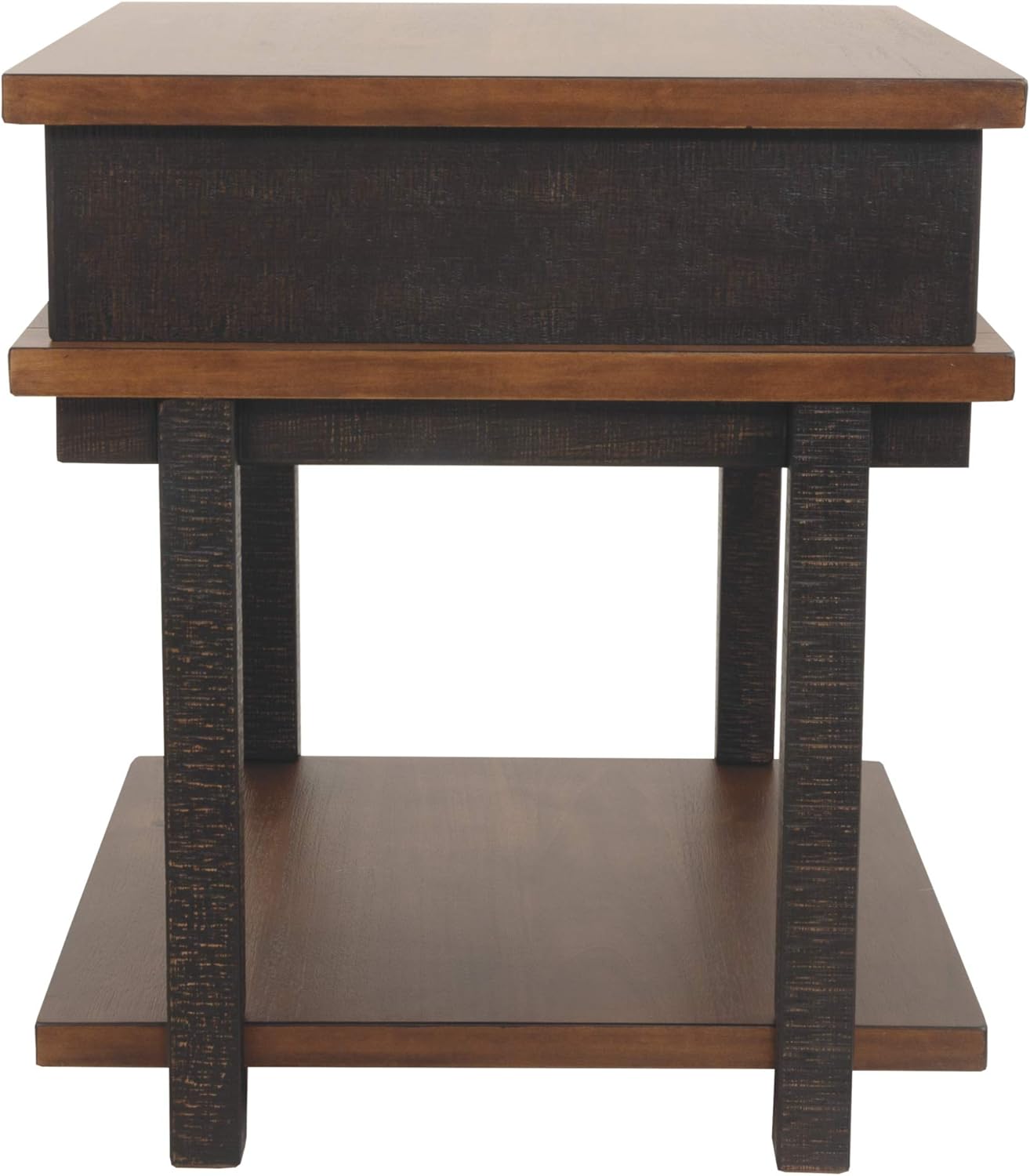 Signature Design by Ashley Stanah Rustic Chair Side End Table with 2 Outlets & 2 USB Charging Ports, Two-Tone Brown