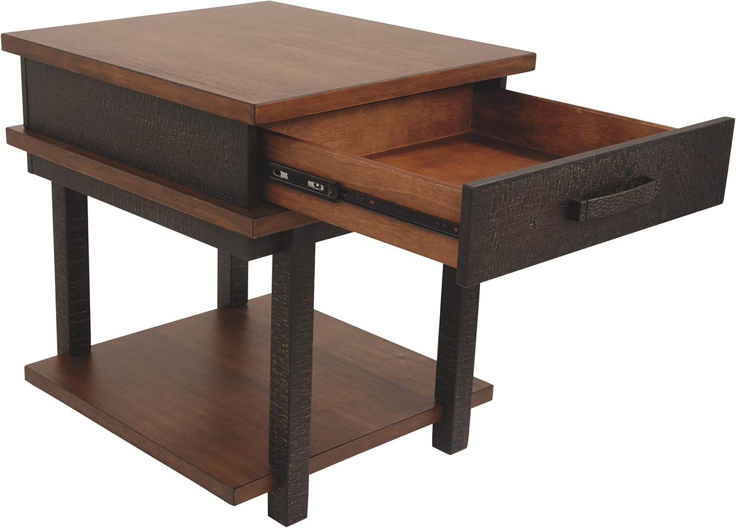 Signature Design by Ashley Stanah Rustic Chair Side End Table with 2 Outlets & 2 USB Charging Ports, Two-Tone Brown