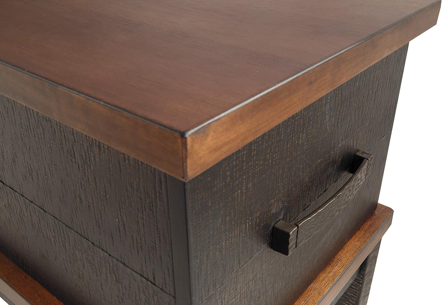 Signature Design by Ashley Stanah Rustic Chair Side End Table with 2 Outlets & 2 USB Charging Ports, Two-Tone Brown