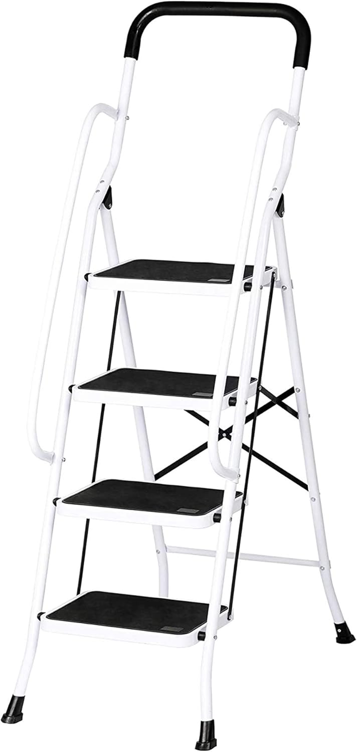 Sturdy 2 Step Ladder Folding Step Stool Heavy Duty Metal Ladders with Handle, 330 lbs Capacity