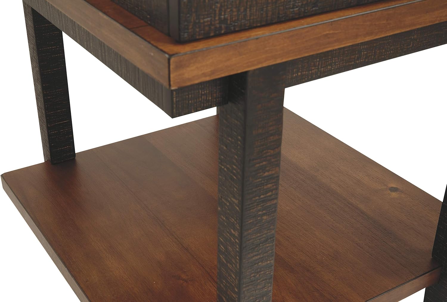 Signature Design by Ashley Stanah Rustic Chair Side End Table with 2 Outlets & 2 USB Charging Ports, Two-Tone Brown