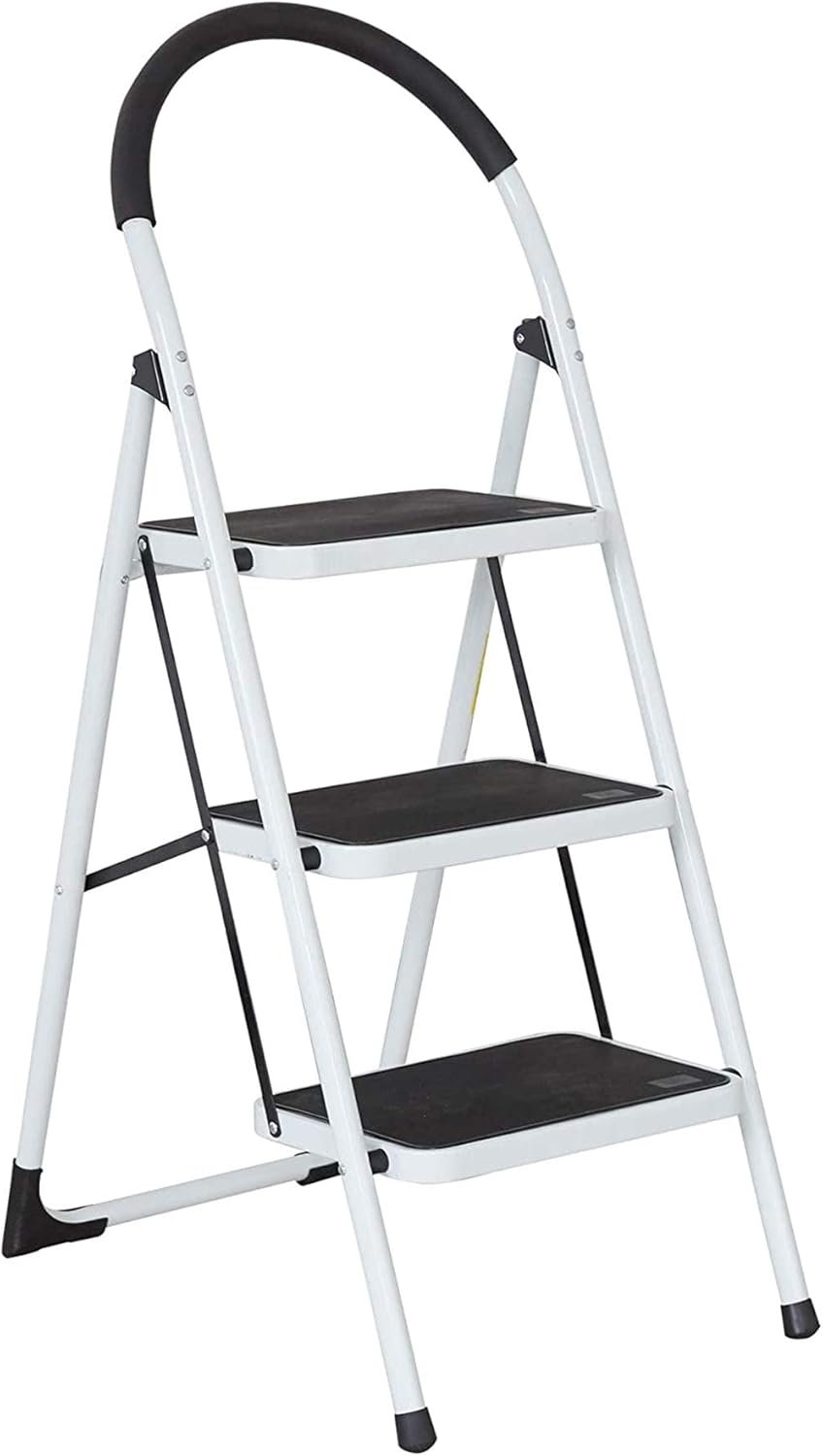 Sturdy 2 Step Ladder Folding Step Stool Heavy Duty Metal Ladders with Handle, 330 lbs Capacity