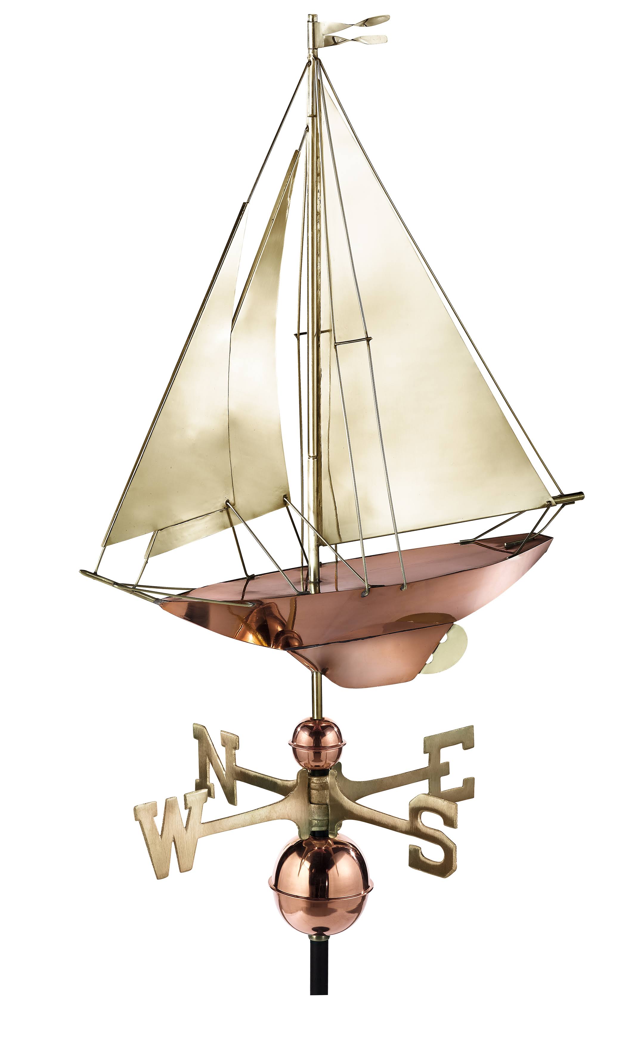 Good Directions Racing Sloop Weathervane - Pure Copper with Brass Sail