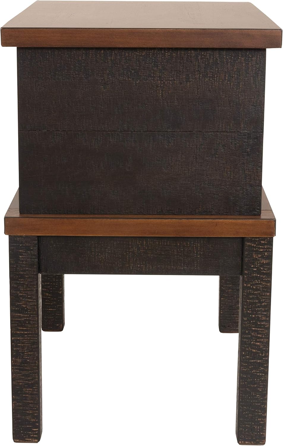 Signature Design by Ashley Stanah Rustic Chair Side End Table with 2 Outlets & 2 USB Charging Ports, Two-Tone Brown