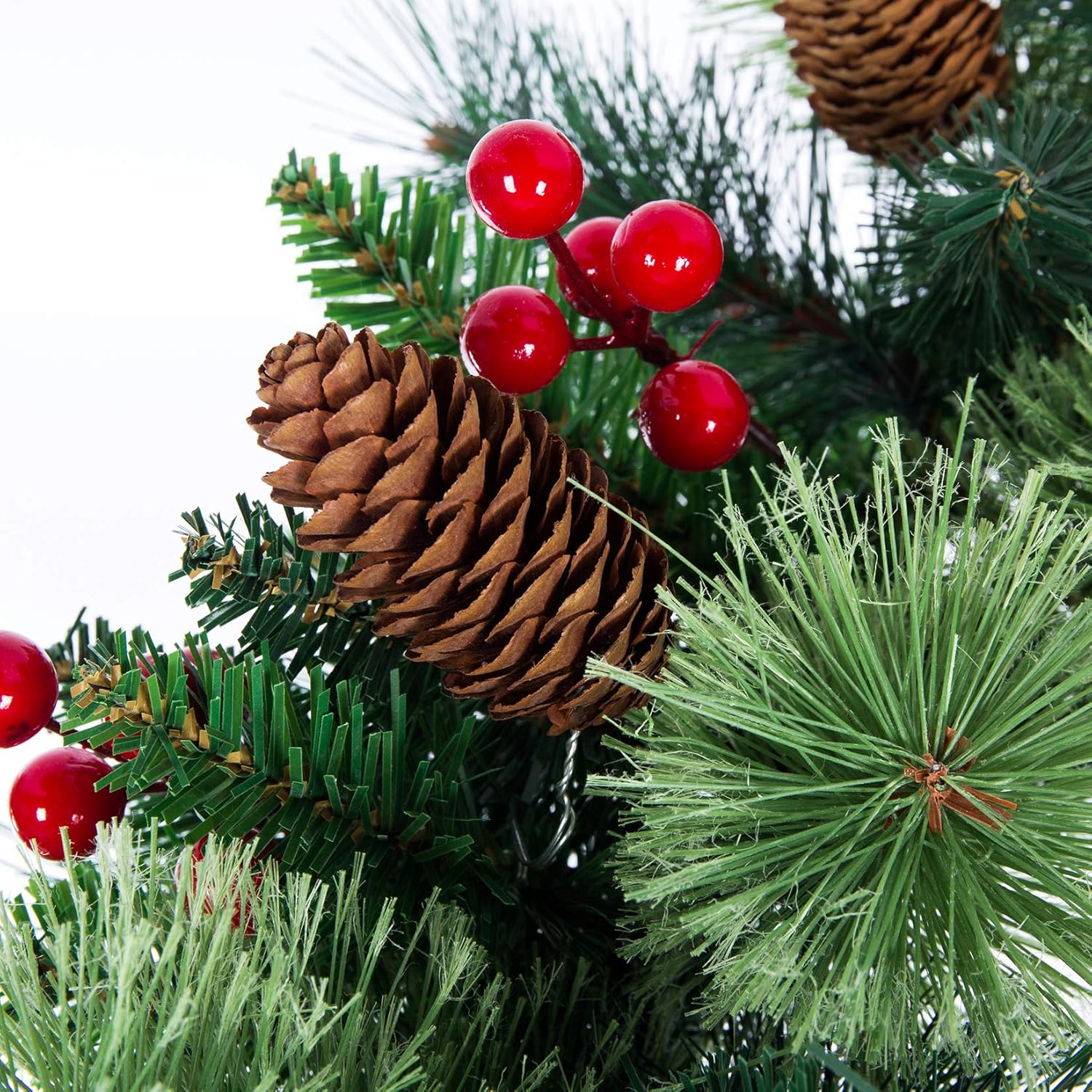 Senjie Artificial Christmas Garland with Pine Cones and Red Berries,9 Foot by 10 Inch Xms Decorations Unlit