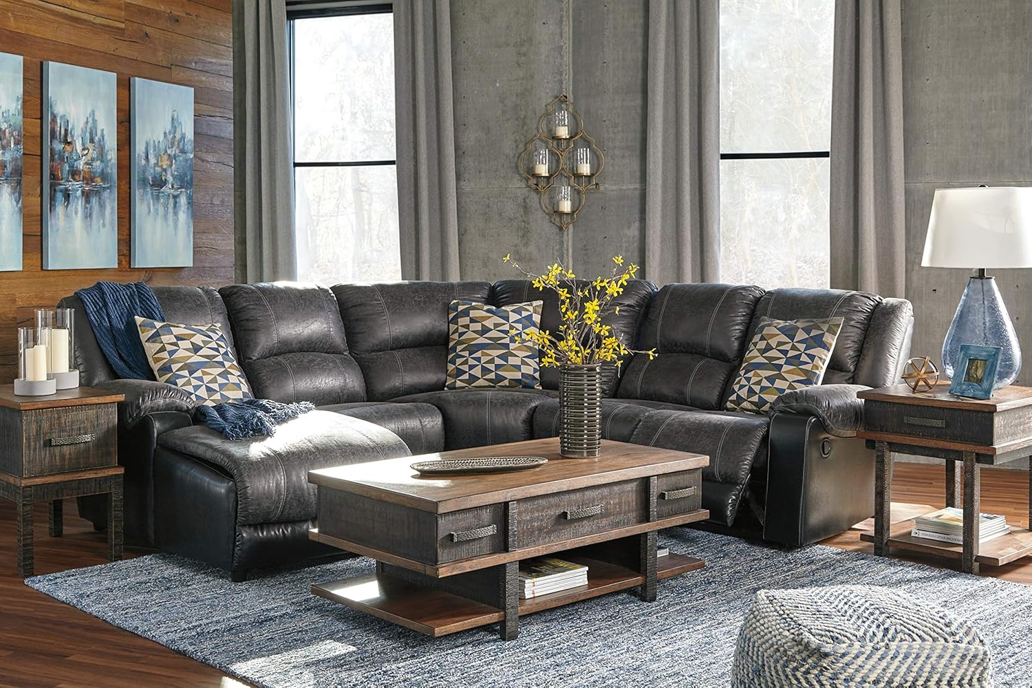 Signature Design by Ashley Stanah Rustic Chair Side End Table with 2 Outlets & 2 USB Charging Ports, Two-Tone Brown