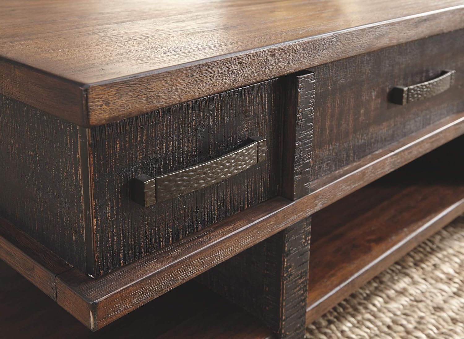 Signature Design by Ashley Stanah Rustic Chair Side End Table with 2 Outlets & 2 USB Charging Ports, Two-Tone Brown