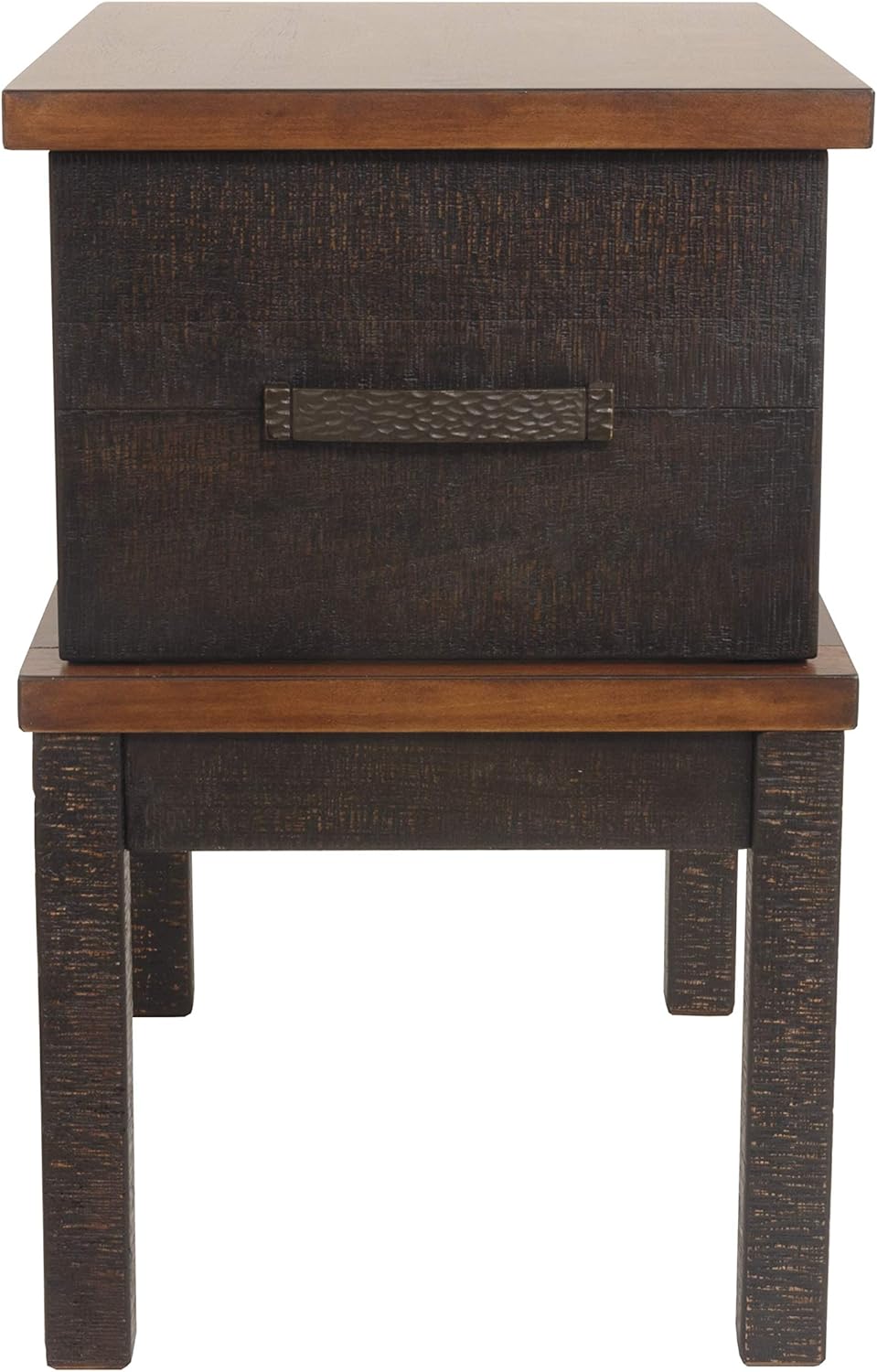 Signature Design by Ashley Stanah Rustic Chair Side End Table with 2 Outlets & 2 USB Charging Ports, Two-Tone Brown