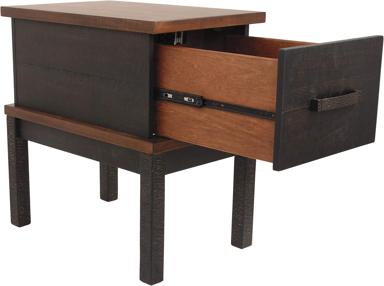 Signature Design by Ashley Stanah Rustic Chair Side End Table with 2 Outlets & 2 USB Charging Ports, Two-Tone Brown