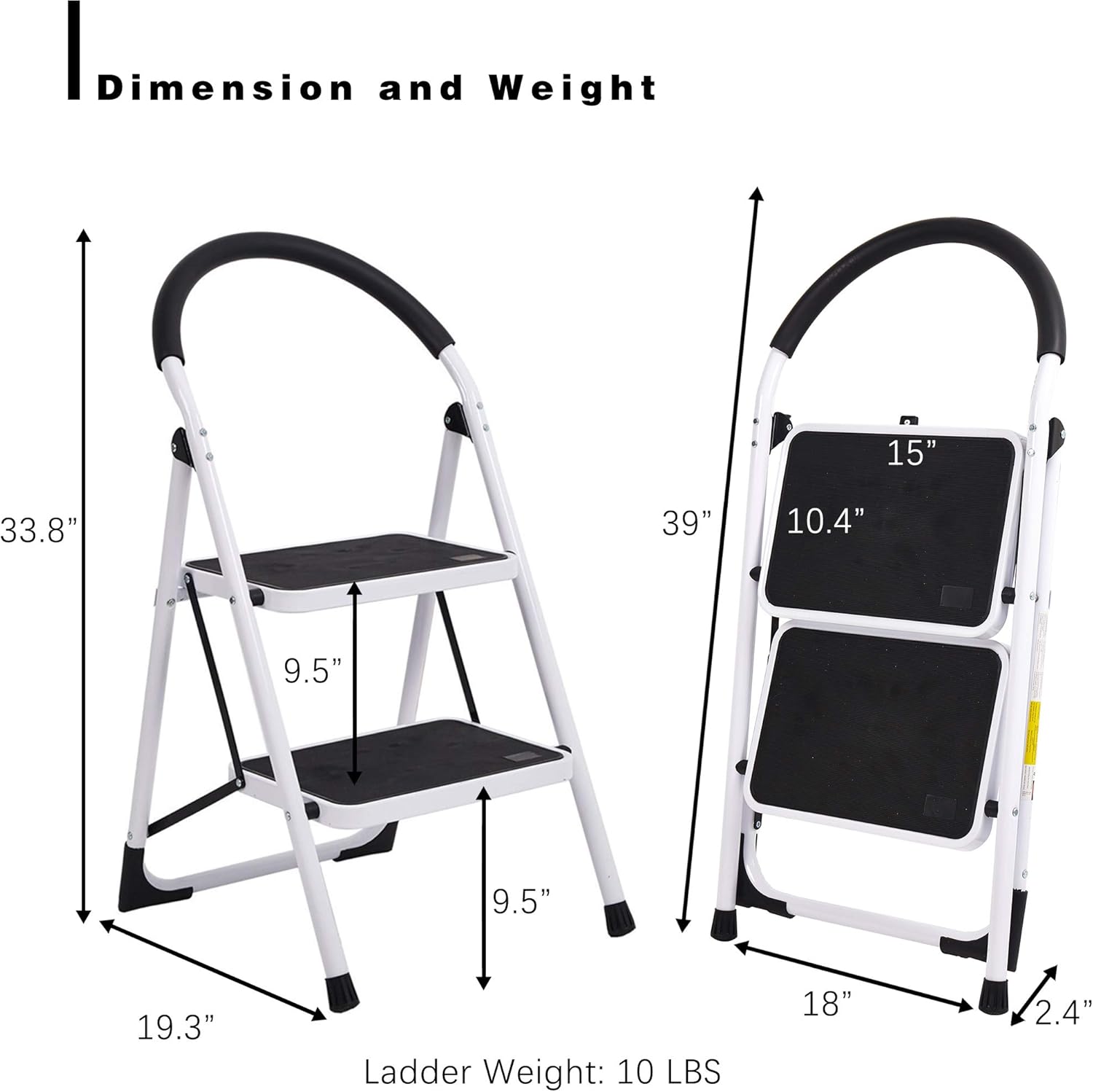 Sturdy 2 Step Ladder Folding Step Stool Heavy Duty Metal Ladders with Handle, 330 lbs Capacity