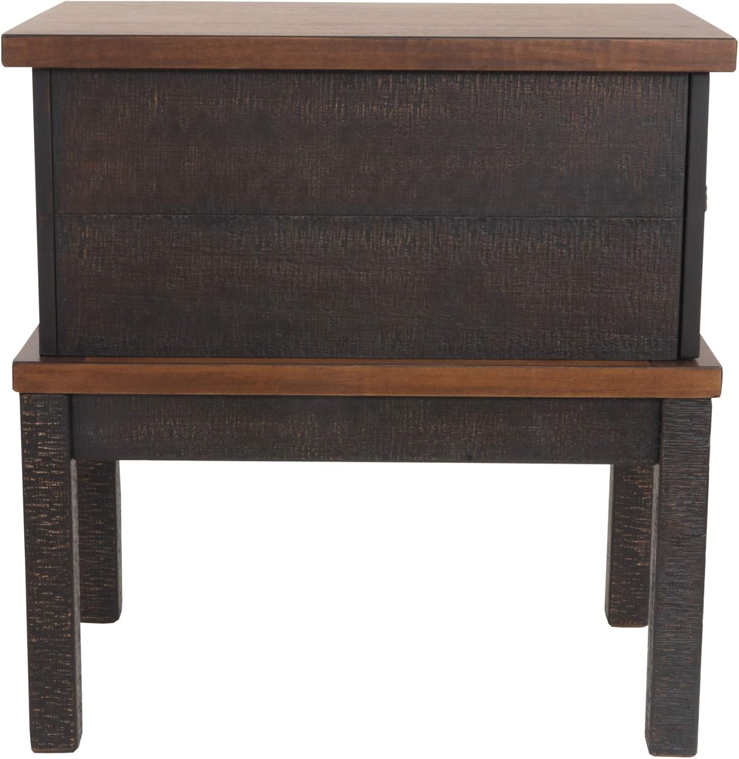 Signature Design by Ashley Stanah Rustic Chair Side End Table with 2 Outlets & 2 USB Charging Ports, Two-Tone Brown