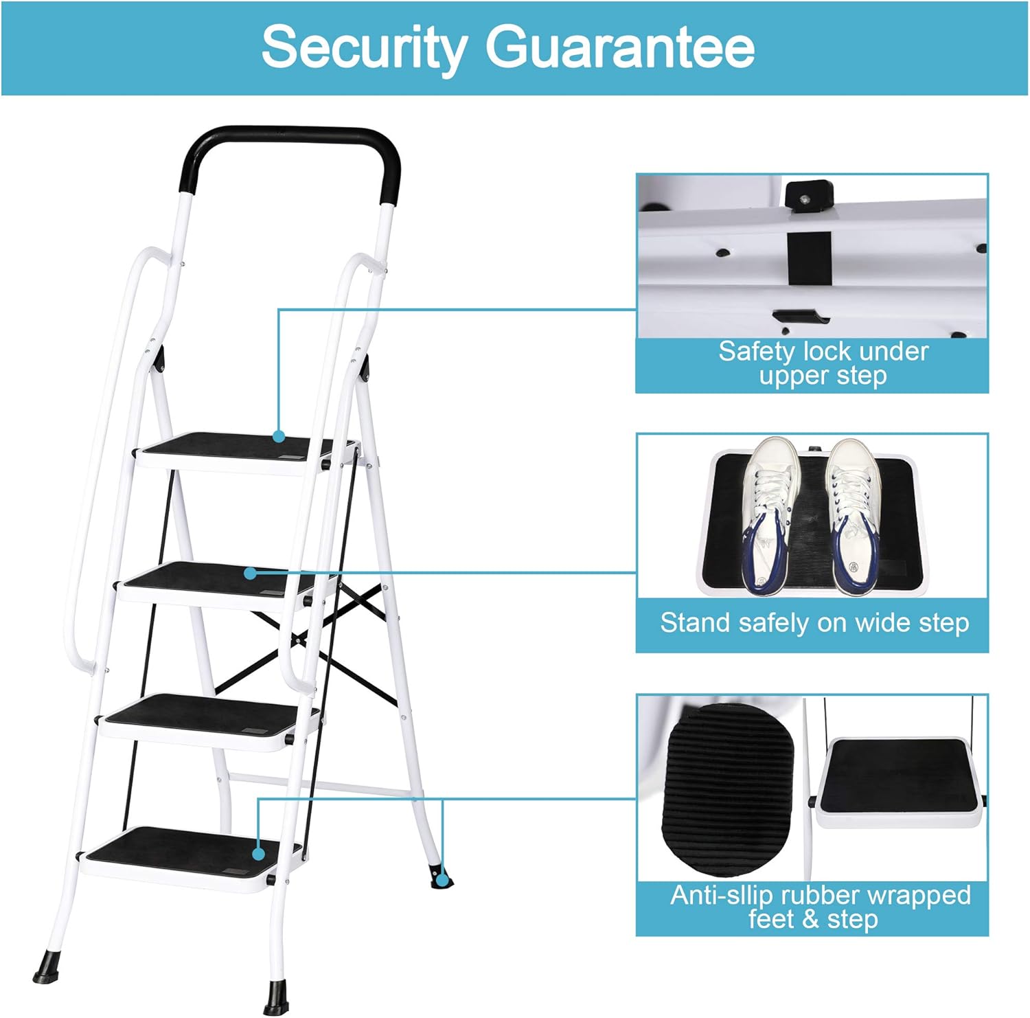 Sturdy 2 Step Ladder Folding Step Stool Heavy Duty Metal Ladders with Handle, 330 lbs Capacity