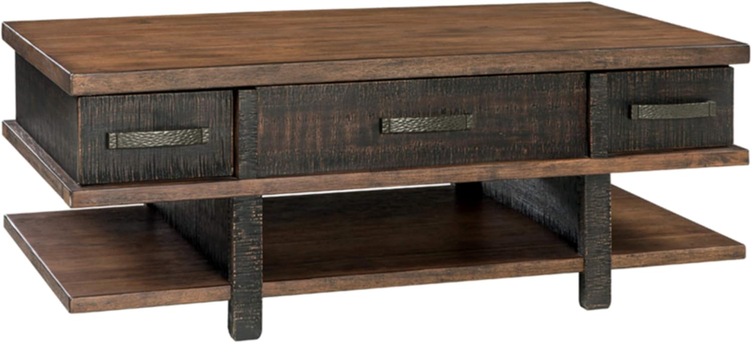 Signature Design by Ashley Stanah Rustic Chair Side End Table with 2 Outlets & 2 USB Charging Ports, Two-Tone Brown