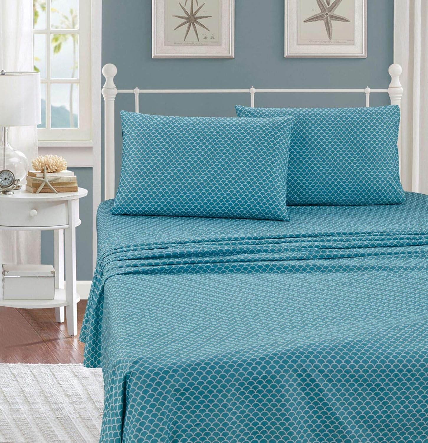 Home Collection Queen Size Comforter and sheet Set Mermaid Treasure Sea Life Sea Stars Jewelry for Girls/Teens Aqua Blue Pink Green Princess of The sea New