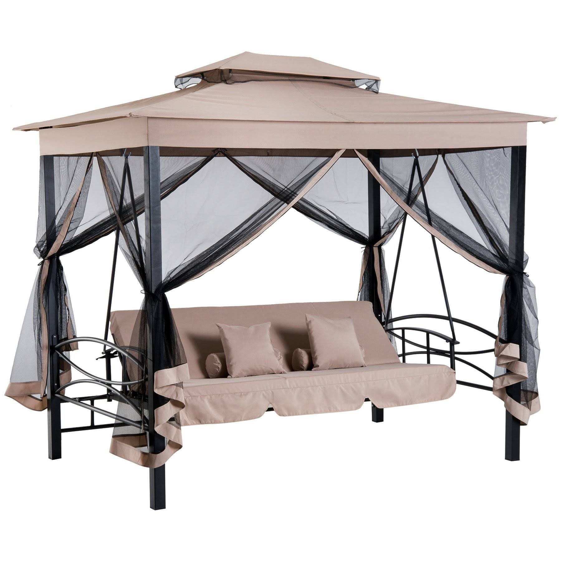 Outsunny 3 Person Outdoor Patio Daybed Canopy Gazebo Swing with Mesh Walls