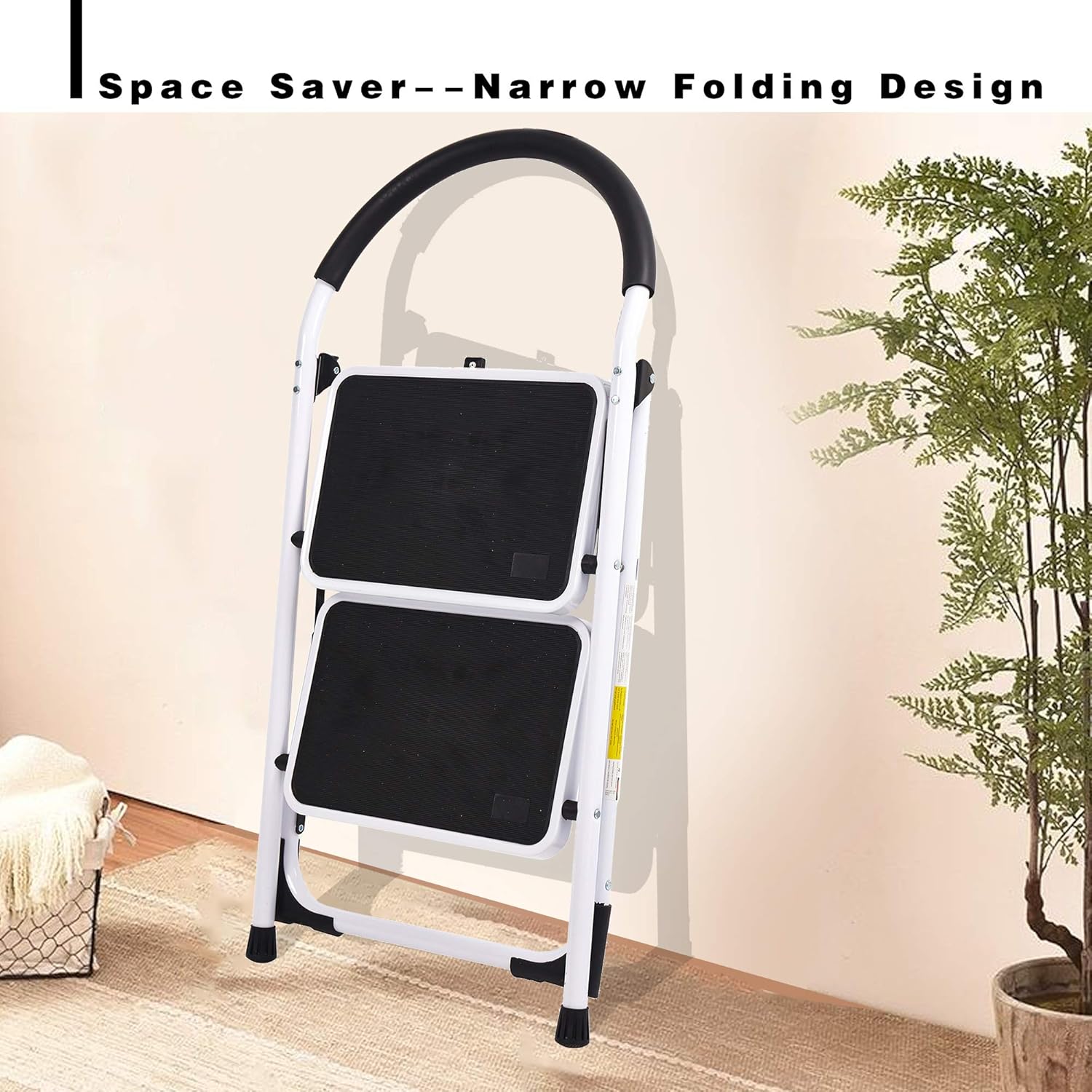 Sturdy 2 Step Ladder Folding Step Stool Heavy Duty Metal Ladders with Handle, 330 lbs Capacity