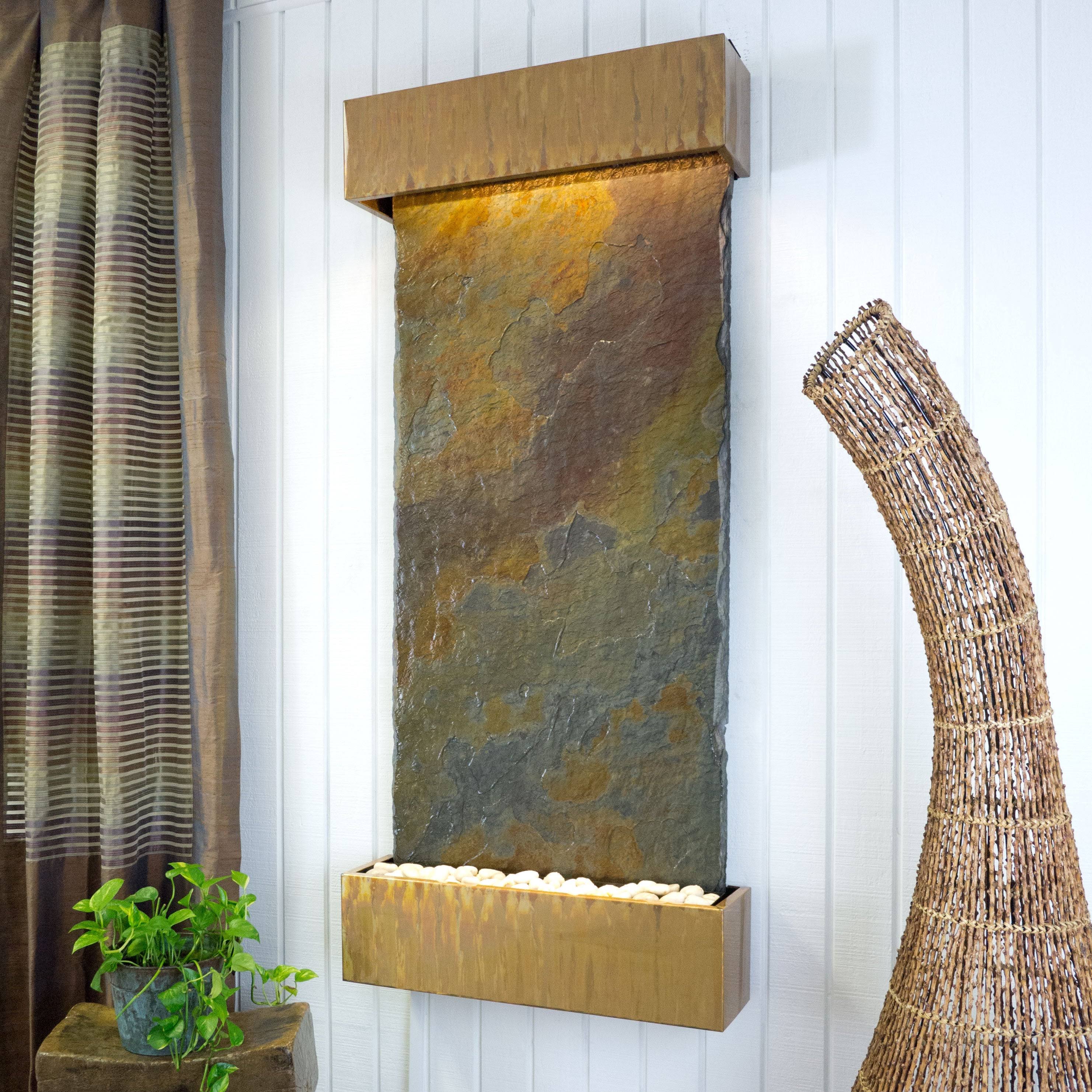 Classic Quarry Large Nojoqui Falls Rajah Slate Wall Fountain, Copper Patina