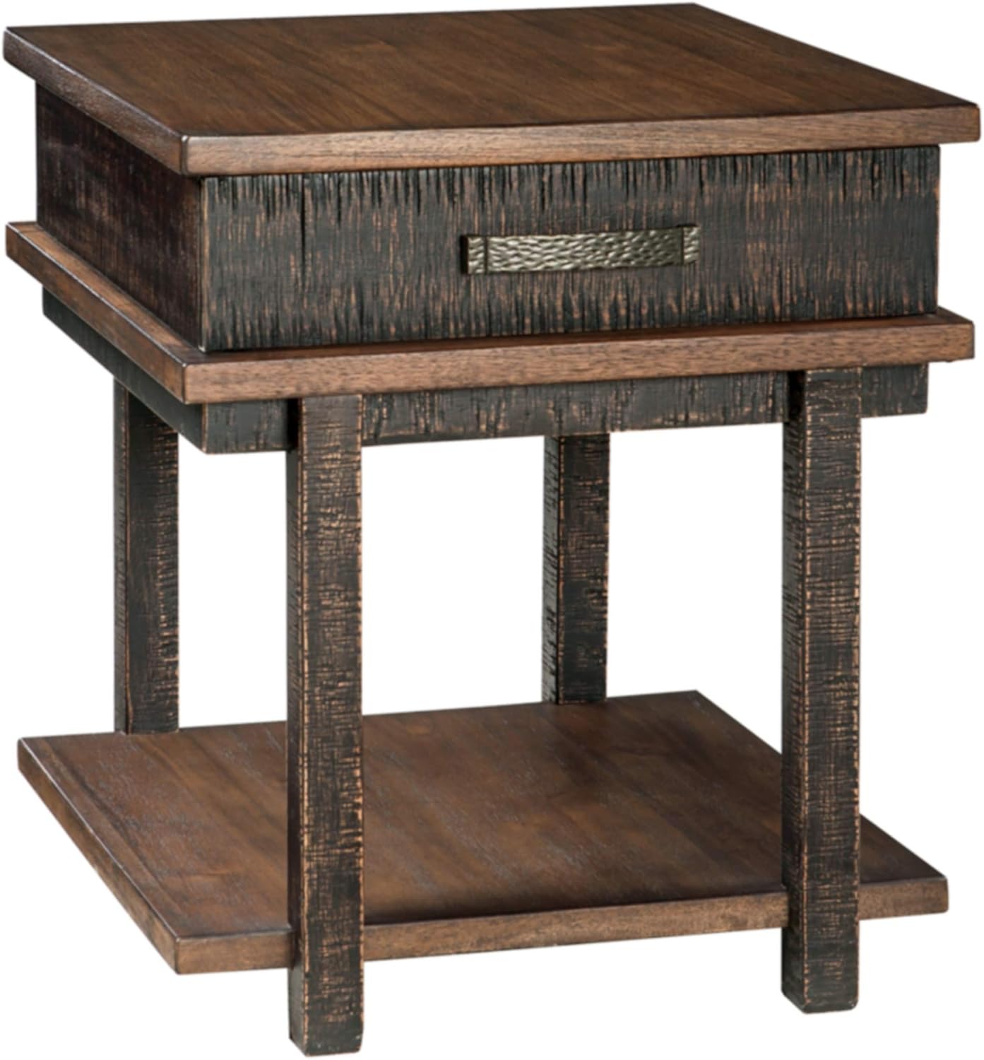 Signature Design by Ashley Stanah Rustic Chair Side End Table with 2 Outlets & 2 USB Charging Ports, Two-Tone Brown