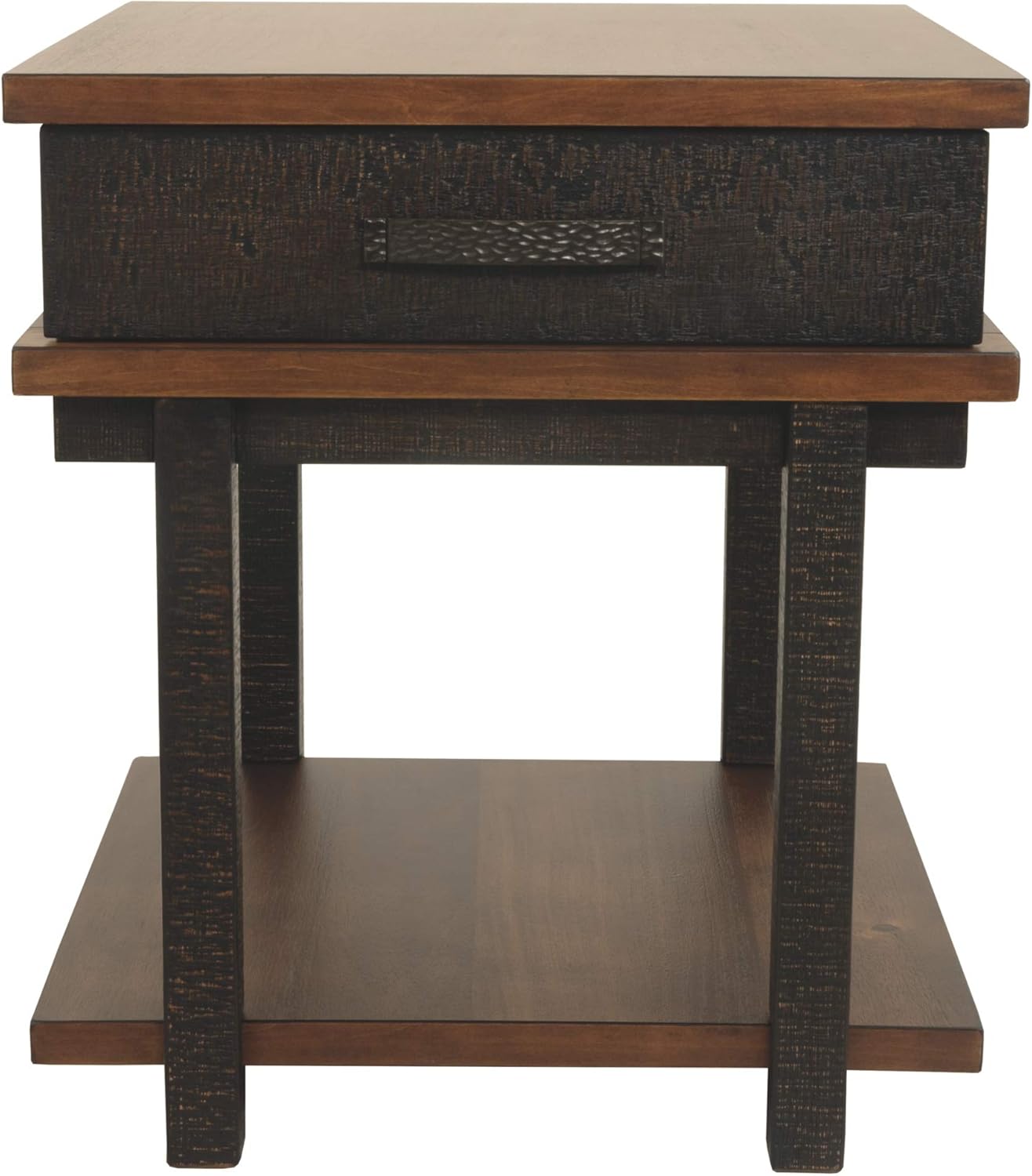 Signature Design by Ashley Stanah Rustic Chair Side End Table with 2 Outlets & 2 USB Charging Ports, Two-Tone Brown
