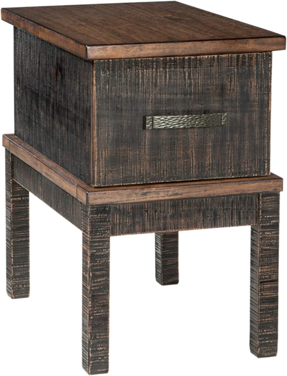 Signature Design by Ashley Stanah Rustic Chair Side End Table with 2 Outlets & 2 USB Charging Ports, Two-Tone Brown