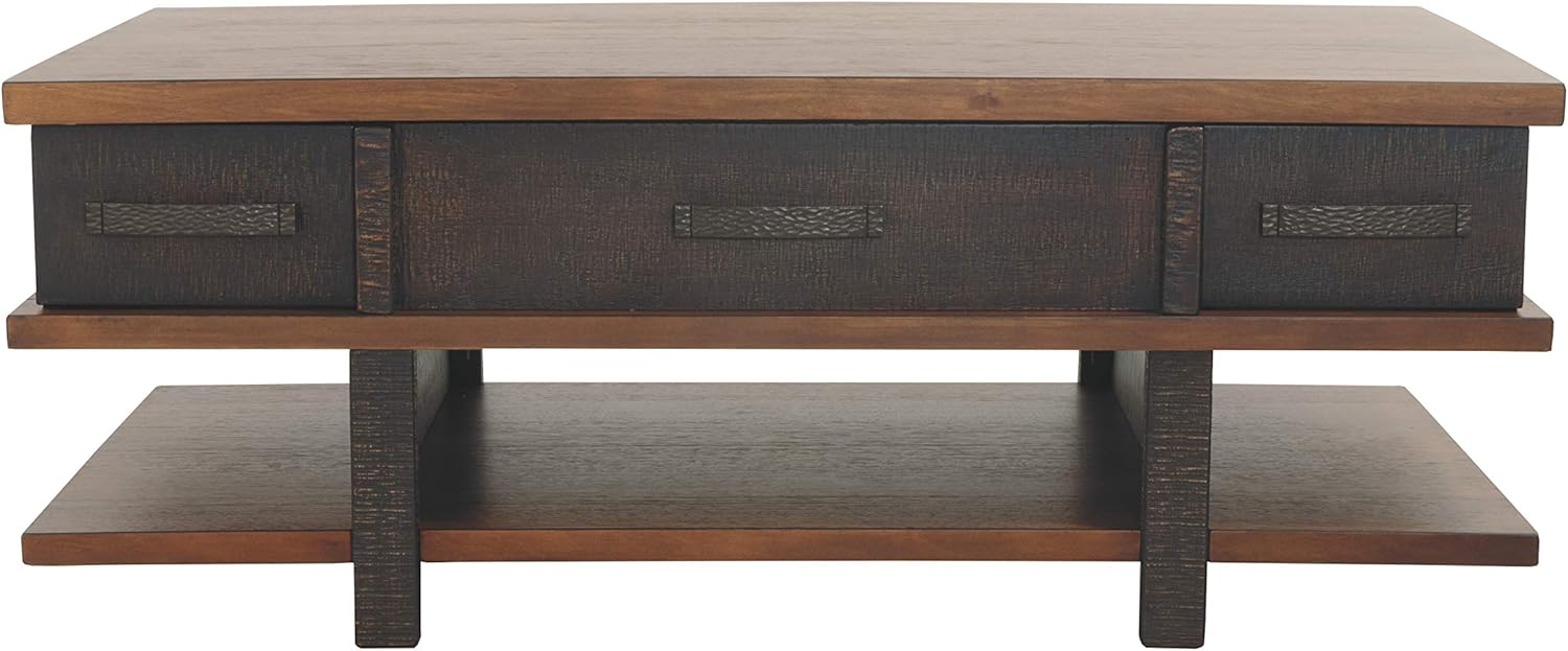 Signature Design by Ashley Stanah Rustic Chair Side End Table with 2 Outlets & 2 USB Charging Ports, Two-Tone Brown