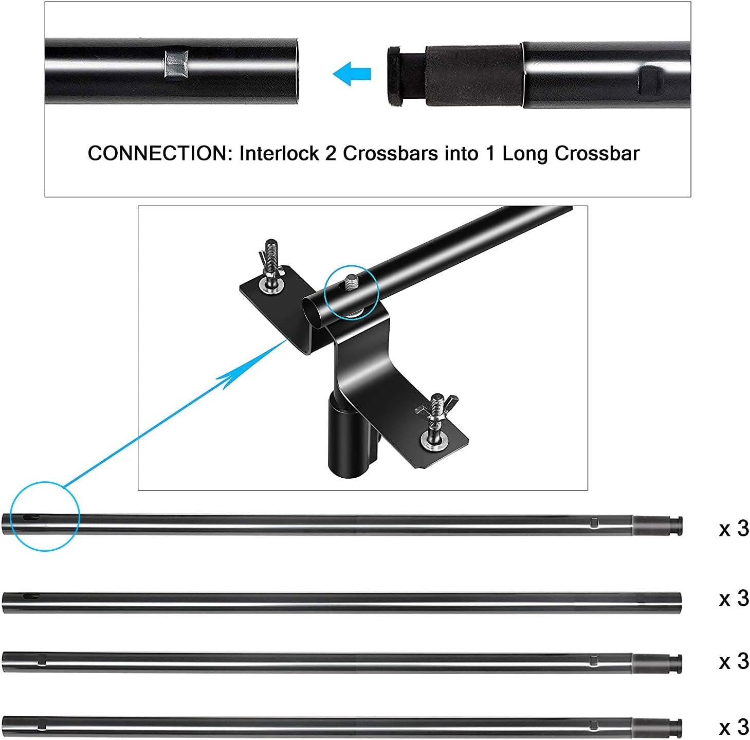 Emart Triple Crossbar 10 ft Wide 8.5 ft Height Backdrop Stand, Photo Video Studio Heavy Duty Adjustable Photography Muslin Background Support System Kit - 3 in 1 Multi Backdrop Stand