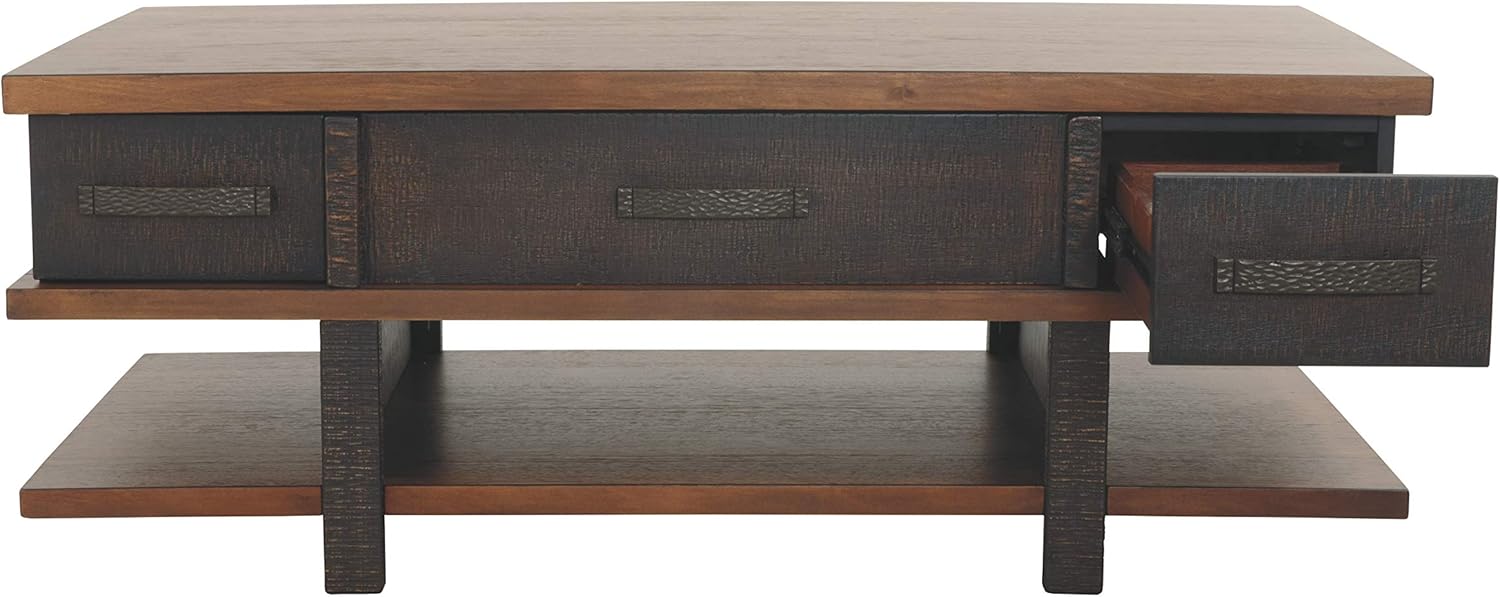 Signature Design by Ashley Stanah Rustic Chair Side End Table with 2 Outlets & 2 USB Charging Ports, Two-Tone Brown