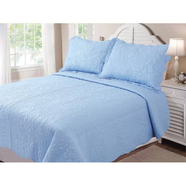 Textiles Plus Eden 3-Piece Floral Quilt Set Blue Full - Queen 3 Piece
