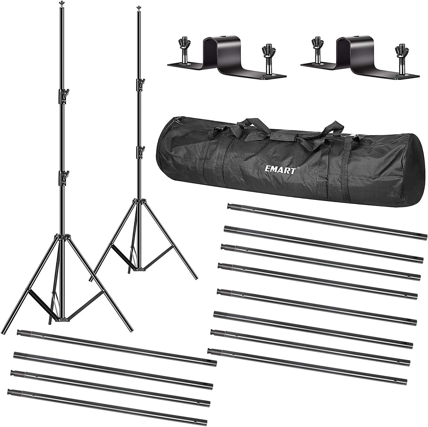 Emart Triple Crossbar 10 ft Wide 8.5 ft Height Backdrop Stand, Photo Video Studio Heavy Duty Adjustable Photography Muslin Background Support System Kit - 3 in 1 Multi Backdrop Stand