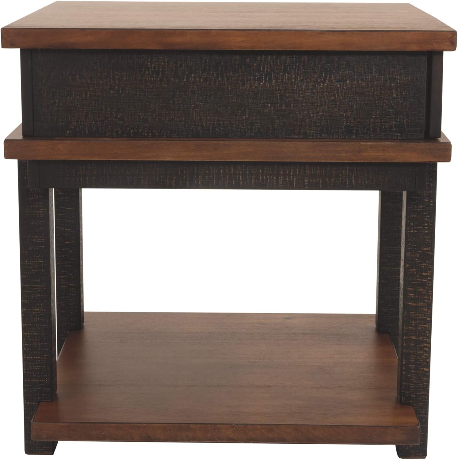 Signature Design by Ashley Stanah Rustic Chair Side End Table with 2 Outlets & 2 USB Charging Ports, Two-Tone Brown