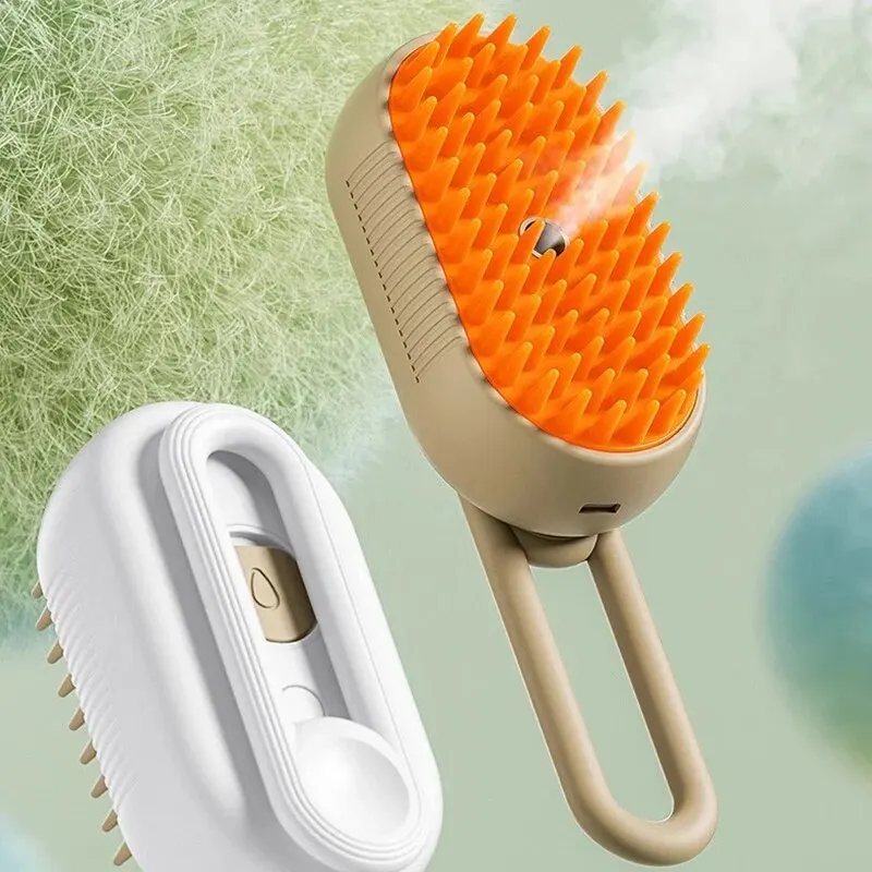 2-in-1 Pet Steam Spray & Massage Brush – Foldable, Rotating Hair Removal Comb