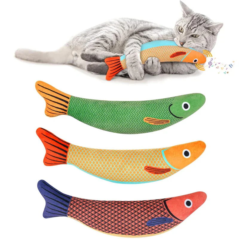 3D Catnip Fish Toy – Interactive Plush Goldfish with Sound for Cats & Kittens